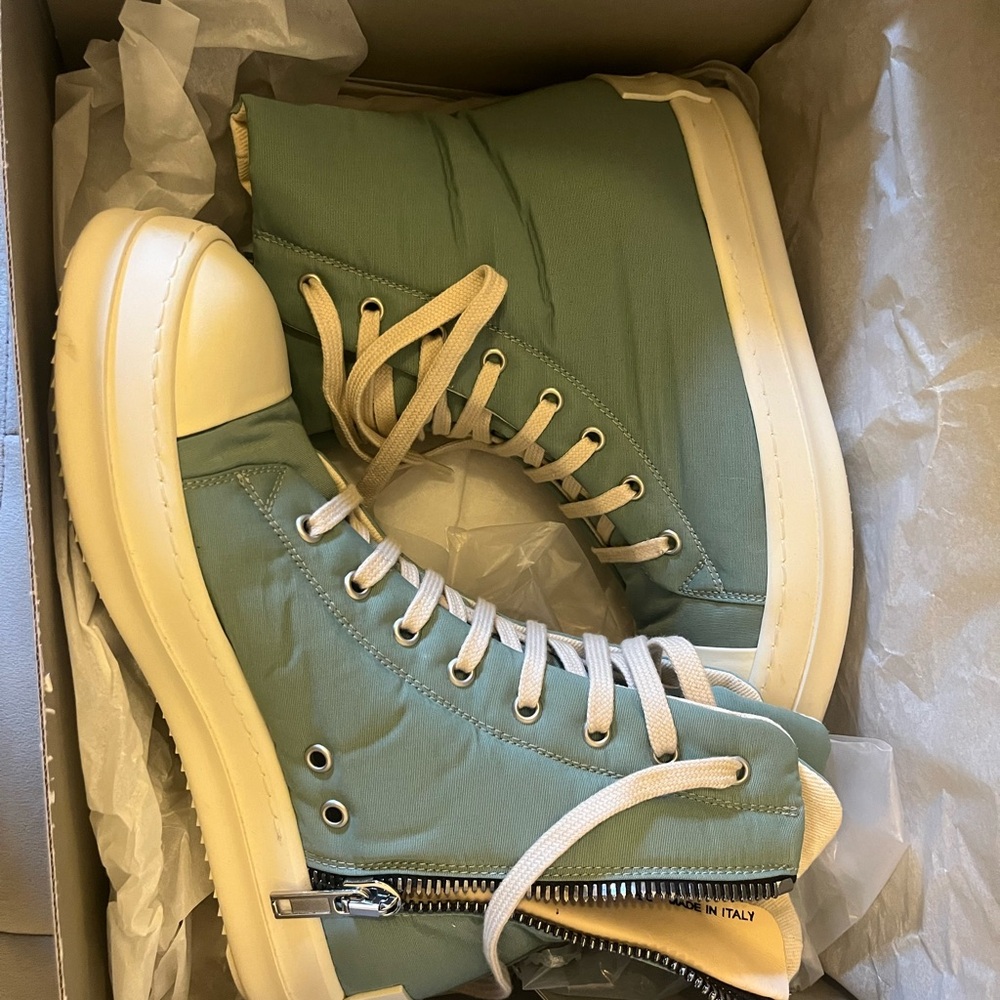 Rick Owens DRKSHDW Aqua Color Padded Nylon Ramones High Top Size 39.5